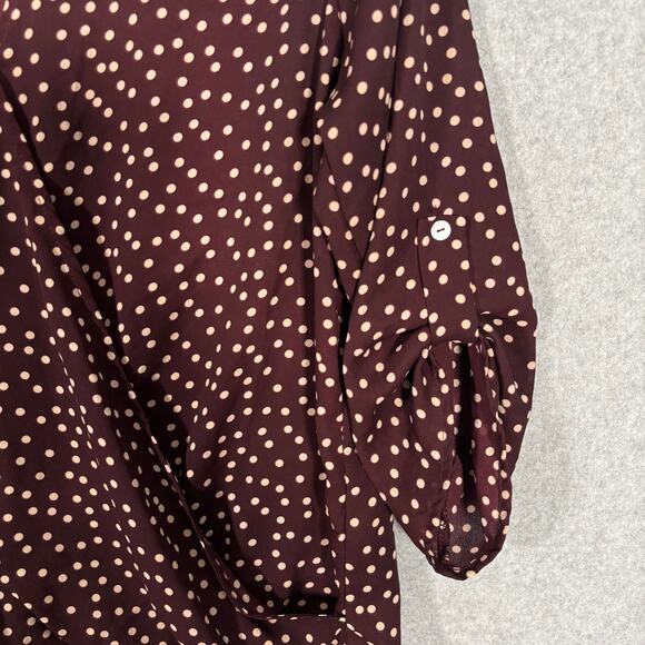 West‎ Kei Blouse Small Brown Cream Wrap Drape Hi Lo Flowy Loose Career Church - Picture 4 of 12